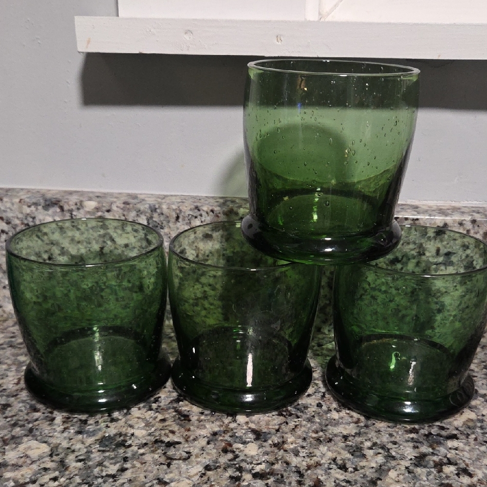Dansk Kobenstyle Green Seed Glasss 10oz Low-ball Set Of 4 Bubbles Juice Whiskey